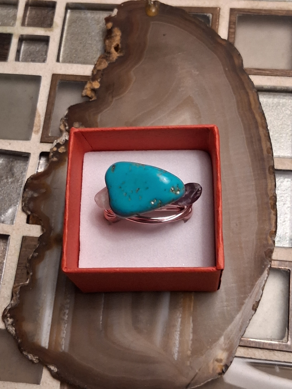 Artisan Turquoise and Purple Wire-Wrapped Women's Ring